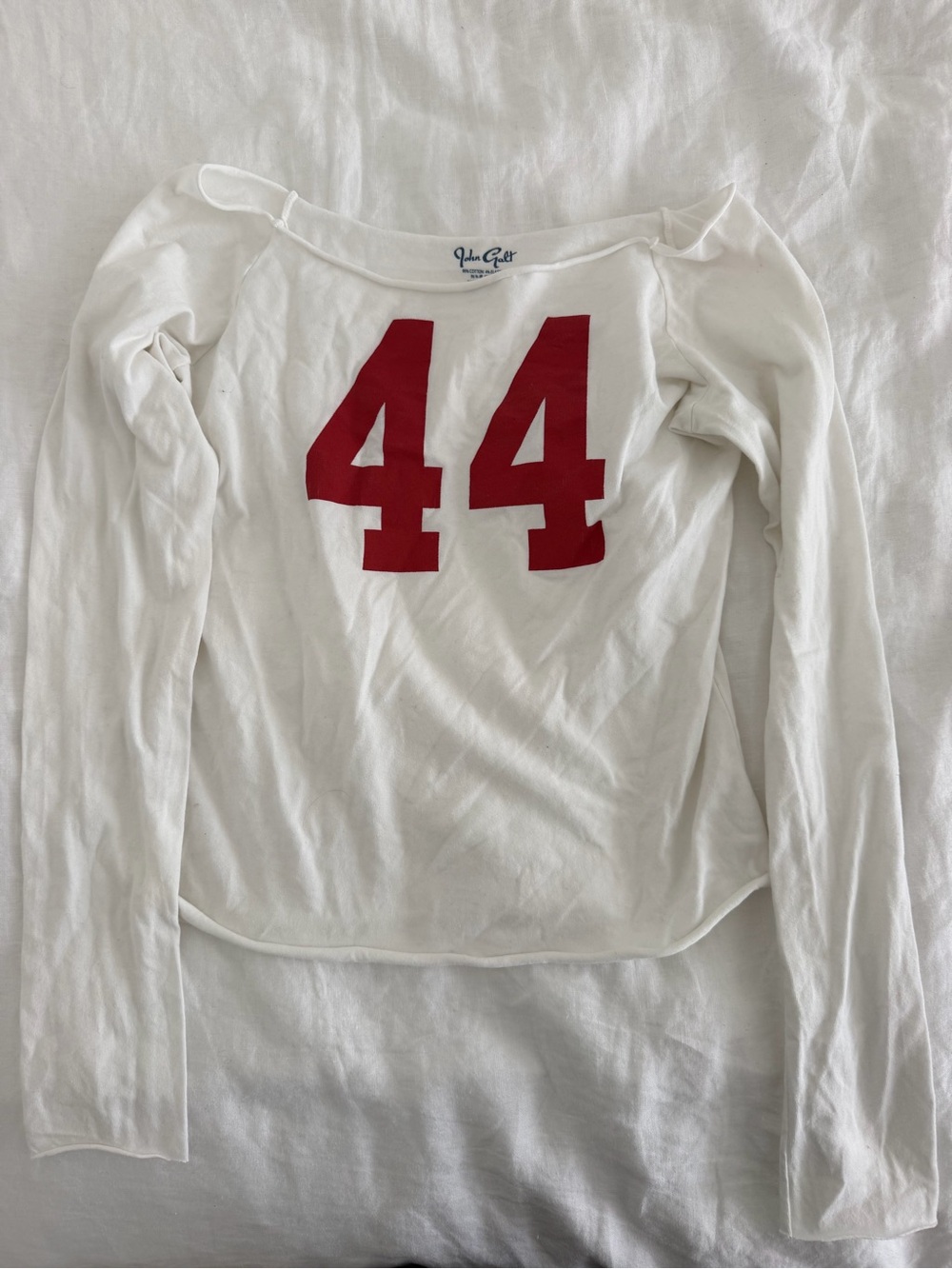 Brandy Melville White Long Sleeve Tee with Red '44' Graphic